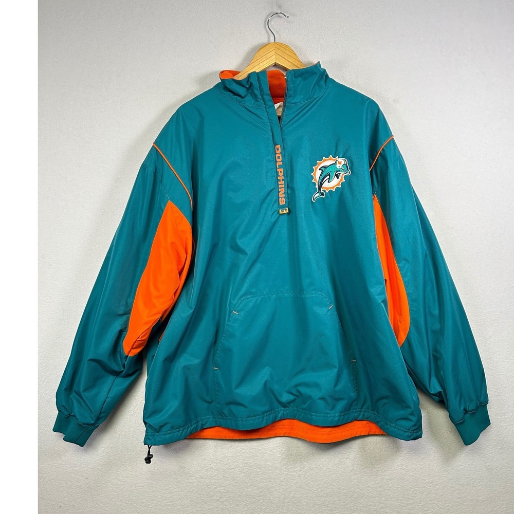 Vintage NFL Miami Dolphins‎ Windbreaker Mens XL Fleece Lined Quarter Zip KN06